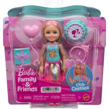 Renas Store Barbie Sarı Saçlarında Pembe Meçler Olan ve Doğum Günü Temasına Uygun Renkli Bir Elbise Giyen 15 Cm'lik Küçük Barbie Club Chelsea Bebek ve 4 Parti Aksesuarı, JJB37