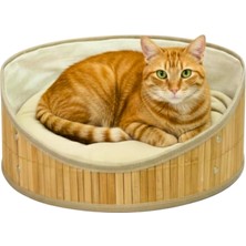 Renas Store Doğal Bambu Kedi ve Köpek Yatağı – 35 cm Genişlik, 14 cm Iç Çap – Ekstra Yumuşak Minderli – Nefes Alabilen Hasır Tasarım – Konforlu ve Dayanıklı Evcil Hayvan Uyku Alanı