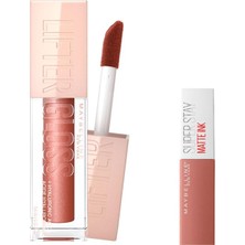 Renas Store Maybelline New York Lifter Gloss Nemlendirici Dudak Parlatıcısı 009 Topaz & Mini Super Stay Matte Ink Likit Mat Ruj 65 Seductress Makyaj Seti