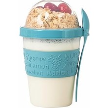 Renas Store Renkli Take And Go Kaşıklı Hazneli Meyveli Yoğurt Kabı Piknik Iş Atıştırmalık Diyet Müsli Granola Süt Bardağı (Turkuaz)