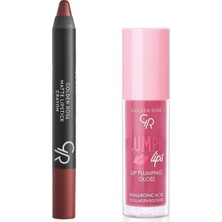 Renas Store Golden Rose Plumped Lips Lip Plumping Gloss No: 211 ve Matte Lipstick Crayon No: 21 Toffee