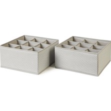 Renas Store Ocean Home Textile 2'li 9 Bölmeli Petek Gri Balıksırtı Çekmece Içi Düzenleyici Kutu Set 28 x 28 x 13 cm