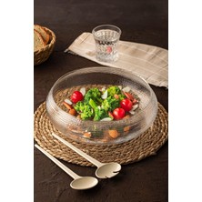 Renas Store Porsima 4306 El Yapımı Büyük Boy Kendinden Kaşıklı Cam Salata Meyve Çerez Makarna Sunum Kasesi Şeffaf 24 cm