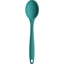 Renas Store Silikon Servis ve Yemek Hazırlama Kaşığı, Yumuşak Uç, Komple Silikon, 27 Cm, Yeşil Kaşık, Yanmaz Yapışmaz, Tencere Çizmez, 1 Adet