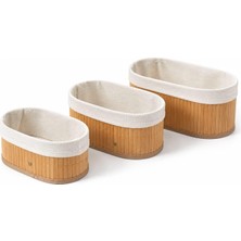 Renas Store 3’lü Bambu Sepet Seti, Kumaş Astarli Düzenleyici Organizer, Büyük Orta Küçük Boy, Çok Amaçlı Kullanım, Banyo Mutfak Salon Masa Düzenleme Sepeti, Doğal Dekoratif Saklama Kutusu