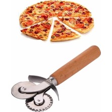 Renas Store Pizza ve Hamur Kesici – Ahşap Saplı Çift Bıçaklı Paslanmaz Çelik, Düz ve Tırtıklı Bıçaklı Dilimleyici | Profesyonel Mutfak Aracı