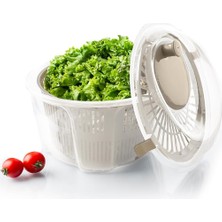Renas Store Geniş Hazneli Salata ve Sebze Kurutucu (4.4 Litre) - 360° Dönebilen Çevirmeli Süzgeçli ve Servis Kaseli Mutfak Gereci