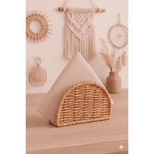 Renas Store Duffa Boho El Yapımı Rattan Peçetelik - Masa Üstü ve Mutfak Için Doğal Hasır Peçete Tutucu, Bohem Ev Dekoru, Yarım Ay Tasarım Dikey Peçete Standı