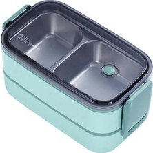Renas Store Vagonlife Bento 1400ML Lunchbox Iki Katlı 2 Bölmeli Çelik Sefer Tası Yemek Kutusu (Yeşil)