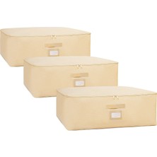 Renas Store Ocean Home Textile 3'lü Büyük Boy Bej Balıksırtı Baza Altı Hurç Set 62 x 46 x 22 cm