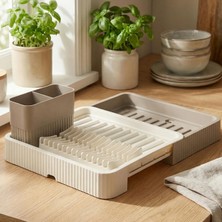 Renas Store Promosyonca Açılır Kapanır Sürgülü Bulaşık Sepeti ve Kurutmalık, Plastik, Genişleyebilir Pratik Mutfak Düzenleyici, 35X25X12 cm (Krem)