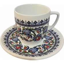 Renas Store Türk Kahvesi Fincanı ve Tabak Seti,seramik Çift Parça Kahve Takımı,el Işi Iznik Desenli,geleneksel Çini Motifli Dekoratif Sunum Fincanı,misafir Sunumları ve Hediye Seçenekleri Için Özel Tasarım