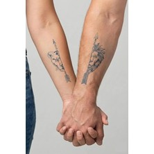 Renas Store Dişi ve Erkek Aslan Çift Dövmesi Yarı Kalıcı El Boyun Bilek Için Aylık Geçici Dövme 12X7 cm