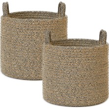 Renas Store Ocean Home Textile 2'li Siyah Kırçıllı Jüt Halat Sepet Set 26 x 22 cm