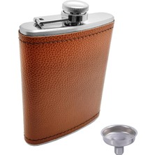 Renas Store Çelik Üzeri Kahve Deri Kaplı 8 Oz 240 ml Içki Matarası PY96KHV