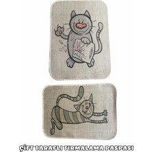 Renas Store Çift Taraflı Tırmalama Paspası 90X60 Mutlu Kedi x Yaramaz Kedi