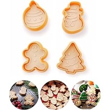 Renas Store Eynel Yılbaşı Şekilli Adam Çam Ağacı Basmalı Kurabiye Kalıbı Gingerbread Man Desenli Şeker Hamuru Kesici Aparat (Konsept 1, Krem-Turuncu)