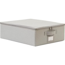 Renas Store Ocean Home Textile Küçük Boy Gri Balıksırtı Destekli Kutu Hurç 31 x 38 x 12 cm