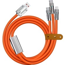Renas Store Valkyrie 6A 3in1 Apple Type-C Android Sıvı Silikon Data Hızlı Şarj Kablosu - Bakır Döşeme - Katlanmaz Kırılmaz Dayanıklı Kablo Turuncu