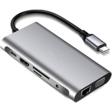 Renas Store Ultratekno 11 In 1 Type-C To USB Hub Port Uyumlu Adaptör Hdmı 4x USB Lan VGA Sd Card Çevirici Çoklayıcı