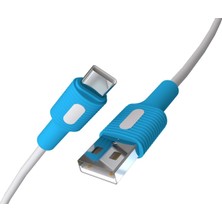 Renas Store Coral USB A-C Hızlı Şarj Kablosu, Beyaz Kablo, Beyaz/mavi Uçlar (120 Cm)
