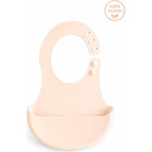 Renas Store Bpa İÇERMEYEN%100 Silikon Bebek Mama Önlüğü Kaydırmaz Cepli Bebek Önlüğü Ekru