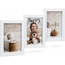 Renas Store Busstier Fotoğraf Çerçevesi Dekoratif Modern Tasarım Duvar ve Masaüstü Kullanıma Uygun Şık Resim Çerçevesi Ev Ofis Dekorasyon Çerçeve (Beyaz 3'lü)