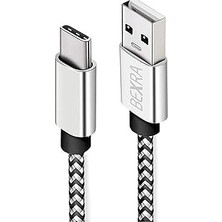 Renas Store USB Type-C Hızlı Şarj Kablosu, 1 Metre, 2.1A, Naylon Örgülü Kopmaz Veri Kablosu, Samsung, Xiaomi, Huawei ve Tüm Android Cihazlar ile Uyumlu, Gri, 2 Yıl Garantili