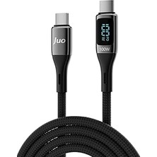 Renas Store Juo 100W 5A Qc4.0 Dijital LED Ekranlı E-Mark Çipli USB Pd Type-C Hızlı Şarj ve Data Kablosu 1 Metre