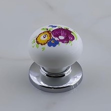 Renas Store BADEM10 Polimer Düğme Kulp Çiçek Desenli Krom Tablalı Dolap Mobilya Mutfak Dolabı Çekmece Dolap Kulpu Kulbu