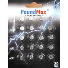 Renas Store 20 x Poundmax Ag3 LR41 LR736 / L736 / G3 / G3A / 3ga / 192 / GP192 / V3GA / RW87 1.5V Poundmax Alkalin Düğme Piller Küçük Elektronik Ev Aletleri, Araba Anahtarları, Ölçüm Cihazları
