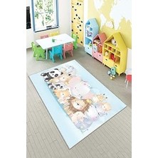 Renas Store Pelangi Mavi Hayvan Desenli Yıkanabilir Kaymaz Taban Leke Tutmazbebek ve Çocuk Odası Halısı, Açık Mavi 130 x 180, 901357053130180