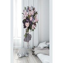 Renas Store Pelangi Beyaz Prenses ve Çiçek Desenli Dijital Baskı Yıkanabilir Bebek Çocuk Odası Fon Perdesi, Beyaz-Yeşil 140 x 200