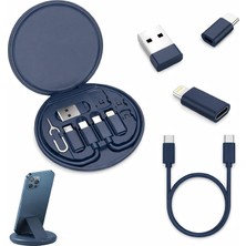 Renas Store 9'u 1 Arada Kablo Kılıfı USB Adaptör Kablosu Dönüştürme Saklama Kutusu, USB Tip C - Mikro Usb/yıldırım/usb A Kablosu Veri Aktarım Aracı Sim Kart Yuvası Tepsi Çıkarma Pimi Içerir, Telefon