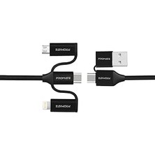 Renas Store Promate Şarj Kablosu 6 Sı 1 Aradaçoklu Uçlu Universal Lightning USB Type-C Micro Usb/promate Pentapower.black