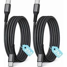 Renas Store 2ADET x 2metre Type C-C Kablo Seti, 60WATT Pd Hızlı Şarj, iPhone 15/16/17 ve Andoid Için, Siyah/antrasit Metal, Remorax Wahoo (2ADET x 2metre Siyah)