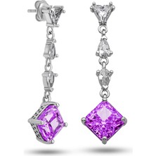 Tienda Elegante Gümüş Ice Cut Mor Zirkon Taşlı Işıltılı Kadın Küpe