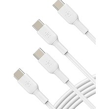 Renas Store Belkin Usb-C - Usb-C Kablosu (1m/3.3ft), iPhone 15, iPhone 15 Pro, iPhone 15 Pro Max, iPhone 15 Plus, Galaxy S23, S22, Not, Piksel, iPad Pro, Usb-C Kablosu Için Usb-C Hızlı Şarj Kablosu - Beyaz (2'li