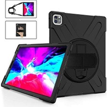 Renas Store Apple iPad Pro 12.9 4. Nesil 2020 ile Uyumlu Kılıf Defender Askılı Zırhlı Tank Case A2229 A2069 A2232 A2233 Siyah