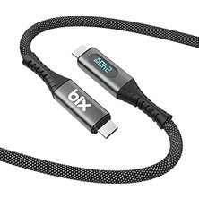 Renas Store Bix BXCC244 Usb4 Thunderbolt 4/3 Uyumlu Pd 240W 40GBPS 8k 60Hz Ultra Hd Dijital Ekran Göstergeli Şarj, Data ve Görüntü Kablosu 1 Metre