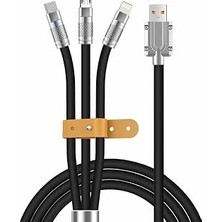 Renas Store Valkyrie 6A 3in1 Apple Type-C Android Sıvı Silikon Data Hızlı Şarj Kablosu - Bakır Döşeme - Katlanmaz Kırılmaz Dayanıklı Kablo Siyah
