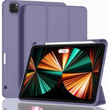 Renas Store Apple iPad Pro 12.9 6. Nesil 2022 ile Uyumlu Kılıf Pen Charge Kalem Bölmeli A2436 A2437 A2764 A2766 Lavendery Gray