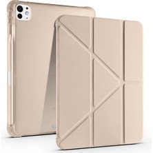 Renas Store Zore Apple ile Uyumlu iPad Pro 11 2024 Kılıf Zore Tri Folding Kalem Bölmeli Standlı Kılıf Gold