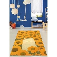 Renas Store Pelangi Ayçiçekleri Arasında Sevimli Kedi Yıkanabilir Kaymaz Taban Leke Tutmaz Çocuk Odası Halısı, Sarı 160 x 300