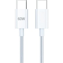 Renas Store Pdateknoloji 60W Örgülü Hızlı Şarj ve Data Kablosu Beyaz AZ-06AB (60W Type-C To Type-C Beyaz)