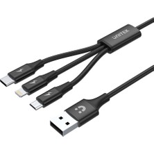 Renas Store Unitek Premium Multi 3'ü 1 Arada USB Şarj Kablosu, Evrensel, Çoklu Şarj Cihazı Kablosu, Micro Usb/tip C/lightning 3A 1,2 M, Iphone/android Akıllı Telefon Için, Siyah.