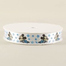 Renas Store Parti Vitrini Bebek Mickey Mouse Temalı Beyaz Saten Kurdela 1.5 Cm. x 10 Metre