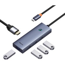Renas Store Baseus Ultrajoy 5’i 1 Arada USB Hub, 1x HDMI 4K@30Hz + 4x USB 3.0 Port, Çoklayıcı Adaptör, Type-C Girişli Cihazlar Için Uyumlu, Gri