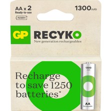 Renas Store Gp Batteries Recyko 1300 Aa Kalem Ni-Mh Şarjlı Pil, 1.2 Volt, 2'li Kart