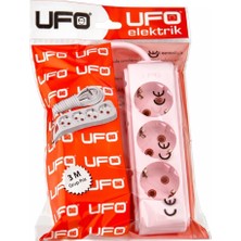 Renas Store Ufo 3lü 3 Metre Kablolu Topraklı Grup Priz, 16A 250V, Üçlü Uzatma Kablosu Pembe Renk